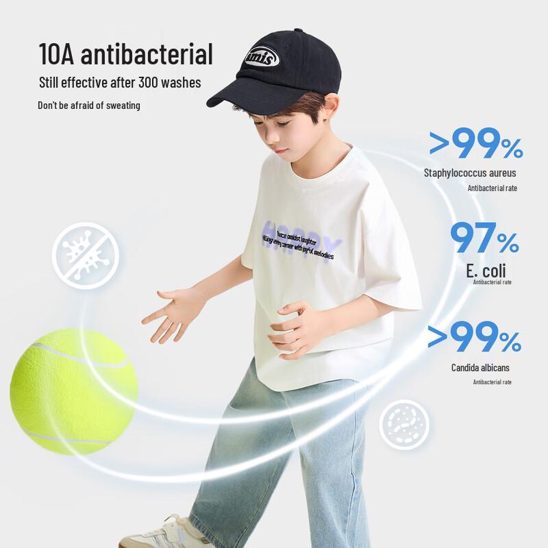 ROMON Boys' Cool-Feel Anti-Bacterial Short-Sleeve T-Shirt