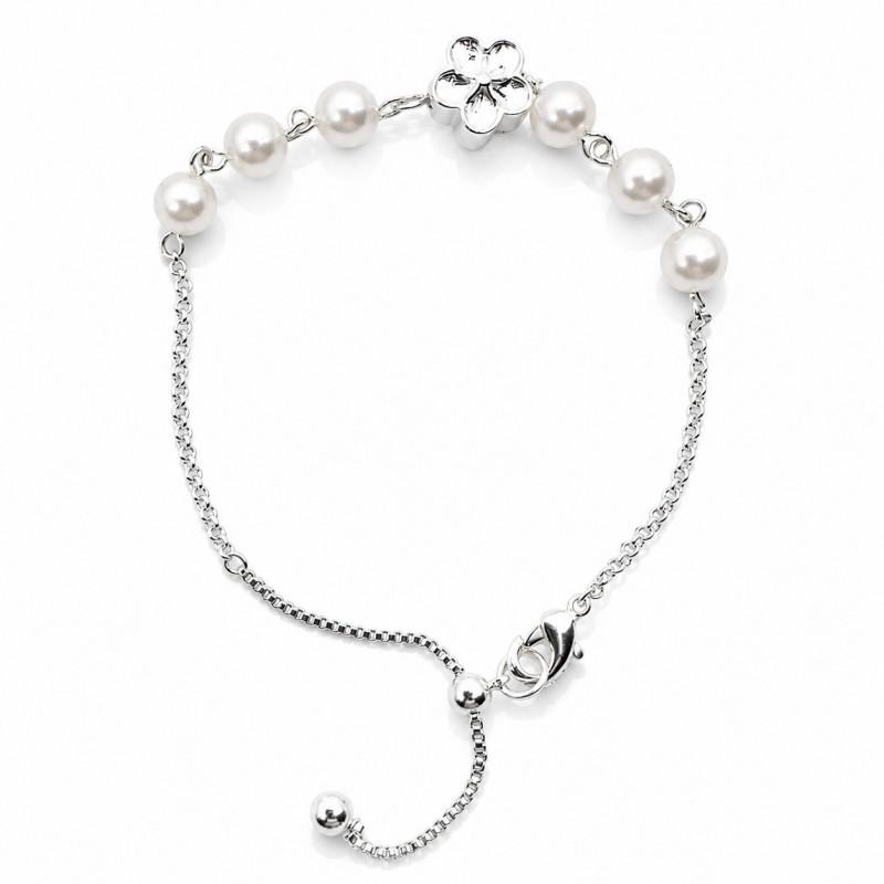 Elegant Cats Eye Zircon Pearl Bracelet Women Minimalist Chic Silver-Plated 2026 Collection Pearl Flower Cluster