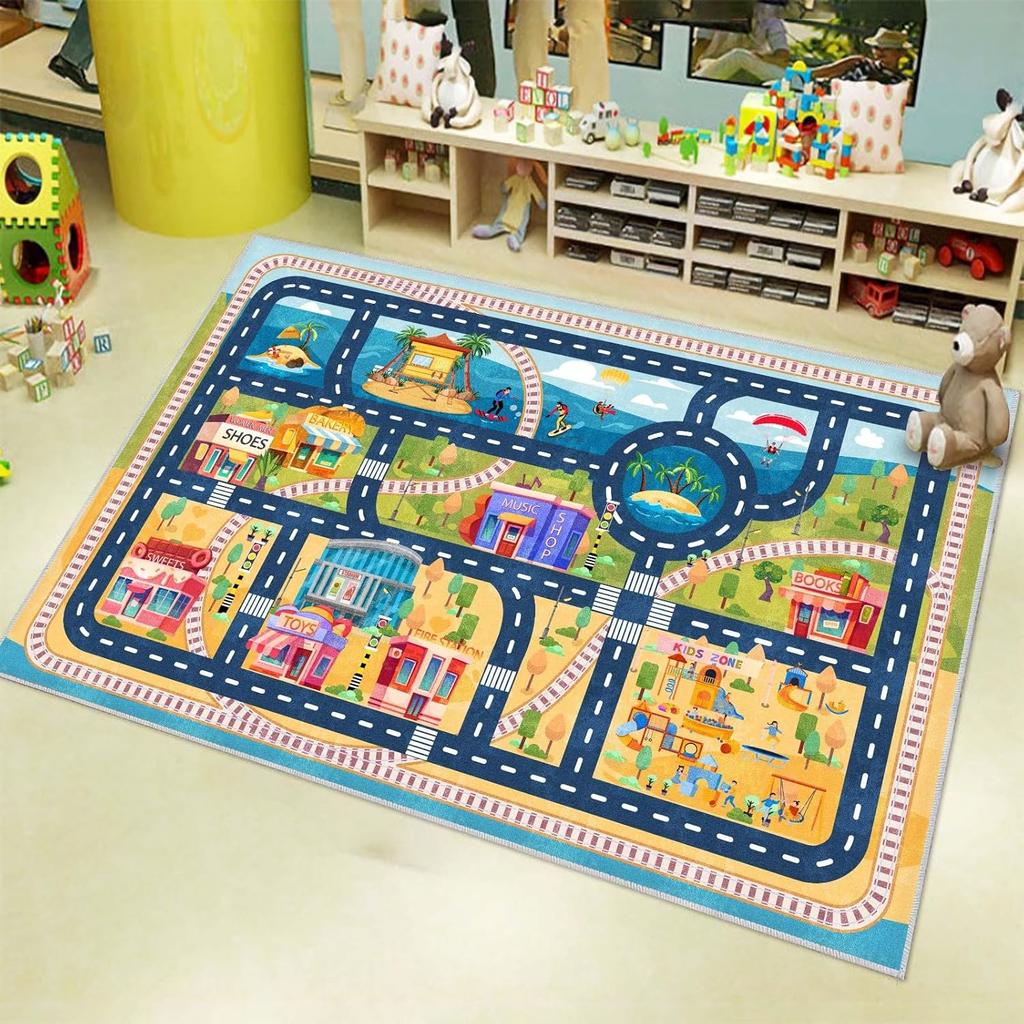 Rosa Stadt Verkehrs Teppichmatte Kinder Spielzimmer Schlafzimmer Bildung Straße Spielplatz Muster Anti Rutsch Weich Heimdekoration Teppich