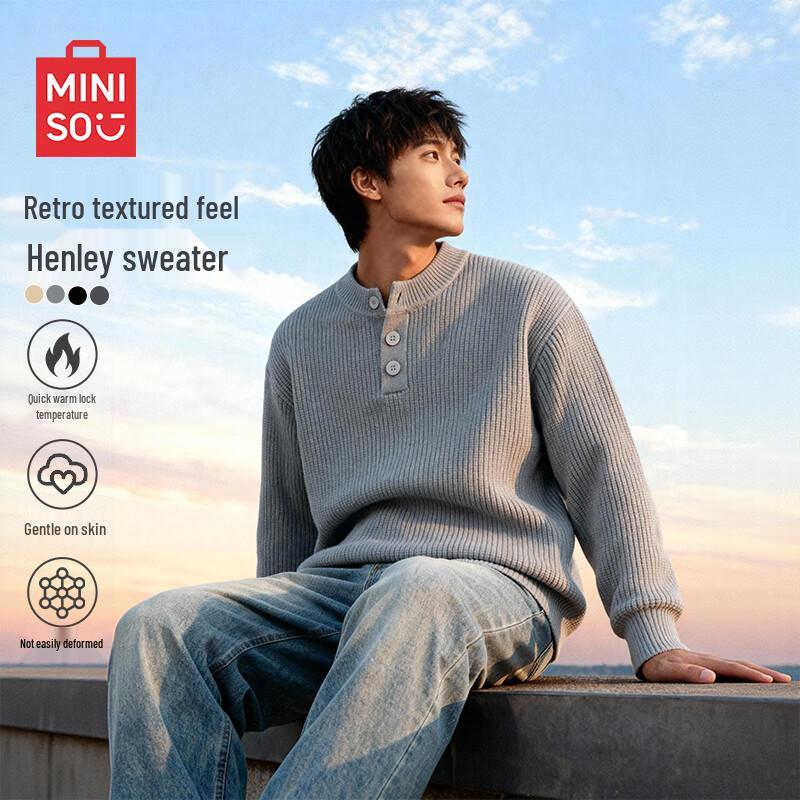 MINISO Men's Henley Neck Knit Sweater