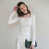 CEST MOIDEW Cest_Ribbon Square Neck Long Sleeve Top