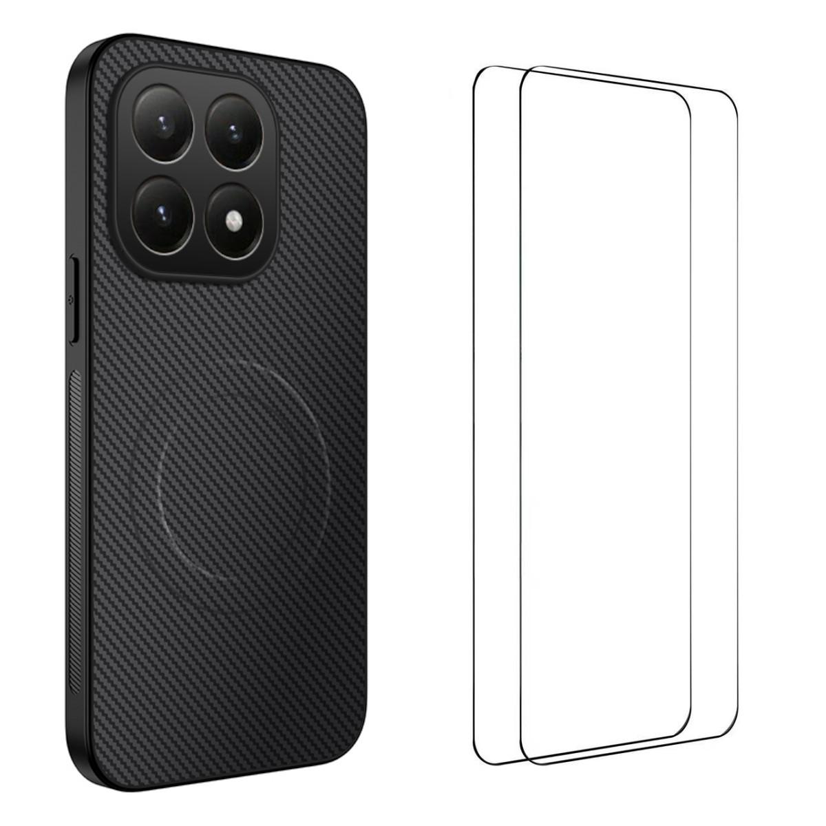 

For Xiaomi 15T Magnetic Case WANLONFENG TQ1 Series Carbon Fiber Texture PC TPU Phone Cover with 2Pcs Screen Films