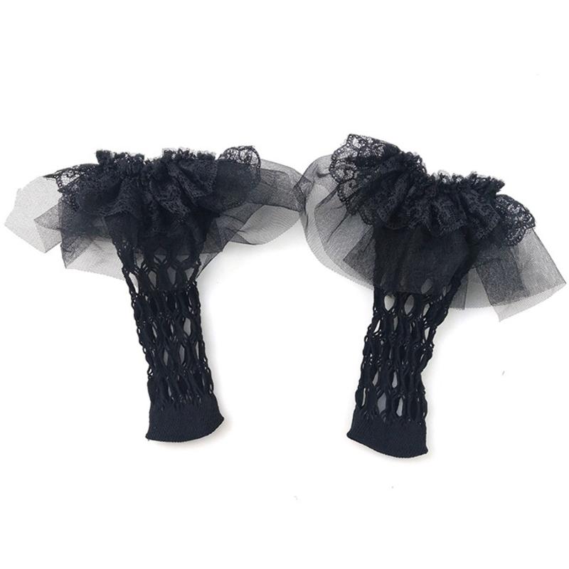 Black Mesh Socks For Women Elegant Ruffle Frilly Dress Socks Hollowout Fishnet Rhombus Patterned Ankle Socks Hosiery