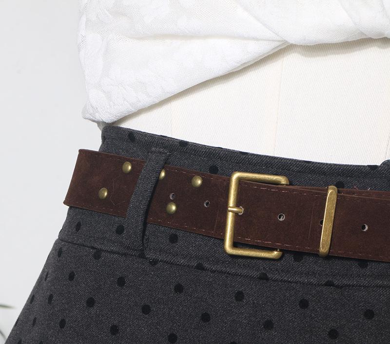 Polka Dot High-Waist Wool-Blend A-Line Mini Skirt for Women