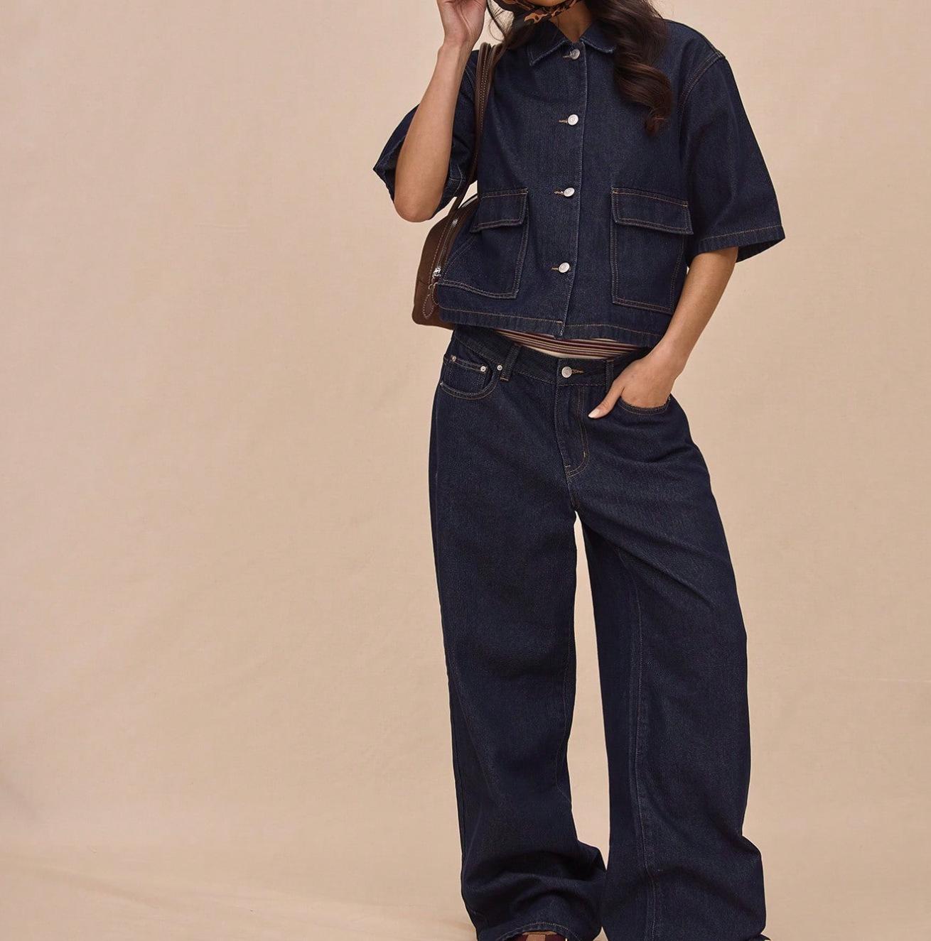 Женская укороченная джинсовая куртка, весна 2026, европейский и американский стиль XL темно-синий