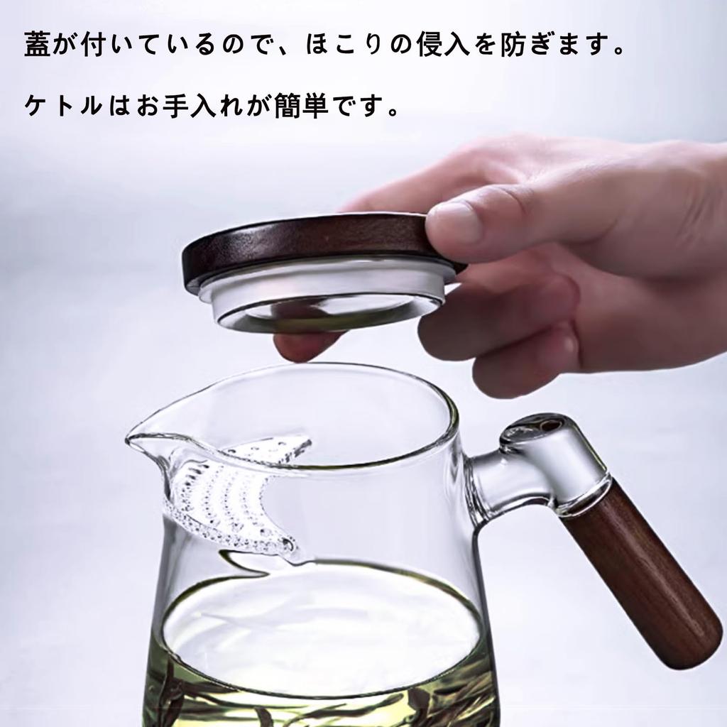 MiniMood Heat-Resistant Glass Teapot with Wooden Handle and Integrated Filter, Transparent (700ml)