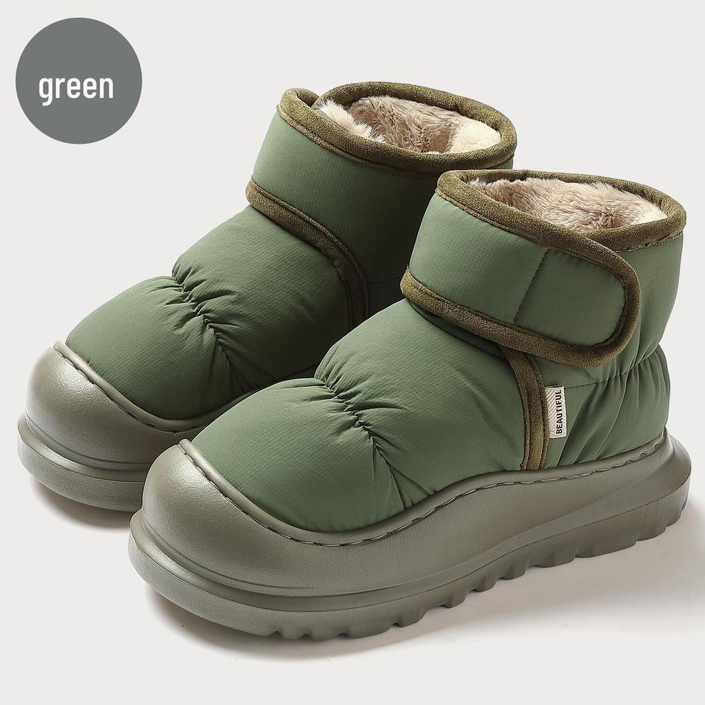 Women's High-Top Waterproof Cotton Slippers - Winter Outdoor Warm Snow Boots with Thick Sole and Plush Lining