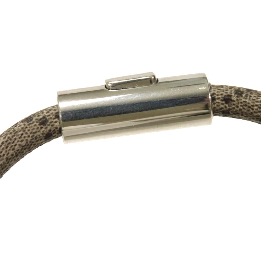 Used GG Supreme Bracelet 9539 797156 JAAGE 8163 7986 17 Double G Ebony Cord Ag925 Sterling Silver Logo Beige Unisex