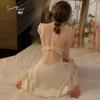 Women's Plus Size Lace Sheer Cutout Deep V Padded Sleep Dress with Robe Set