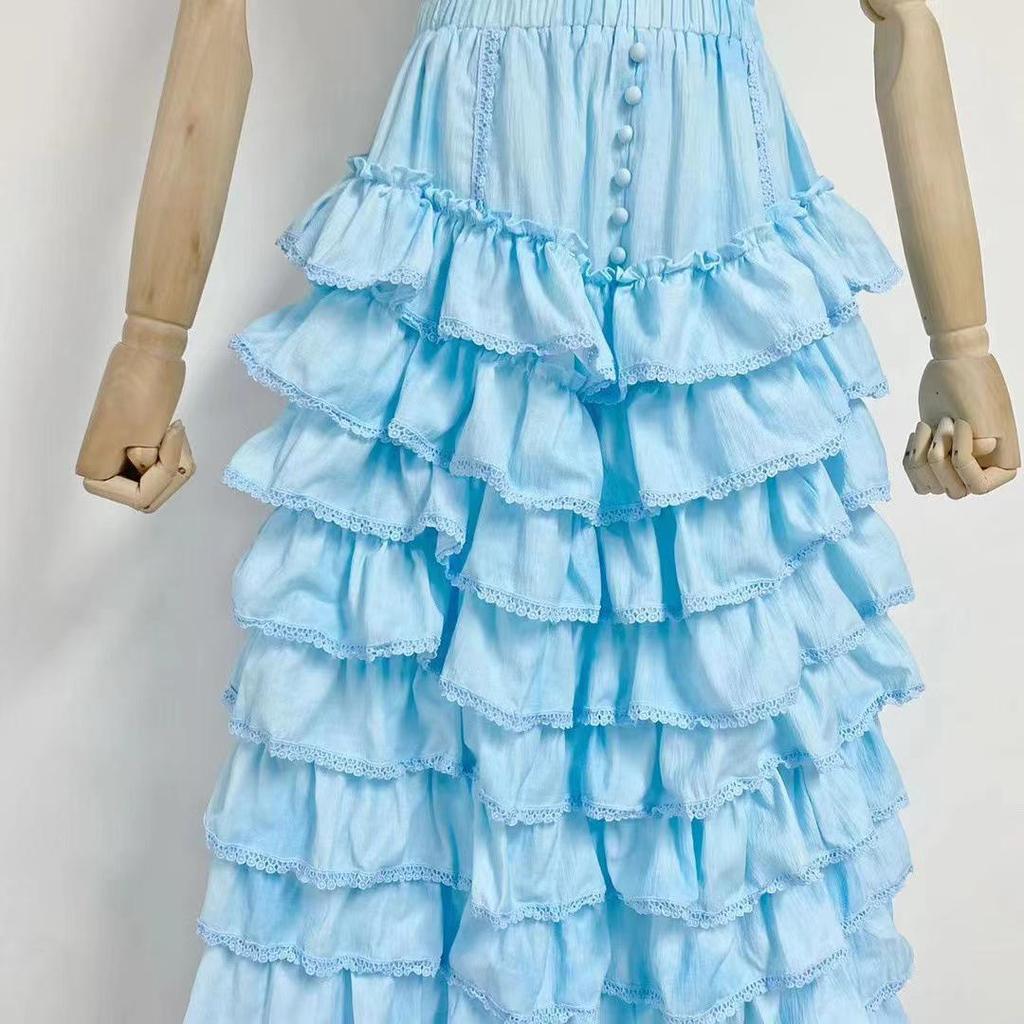 Elegante Completo Estate 2024 con Top a Scollo Quadrato e Gonna Lunga a Strati per Donna