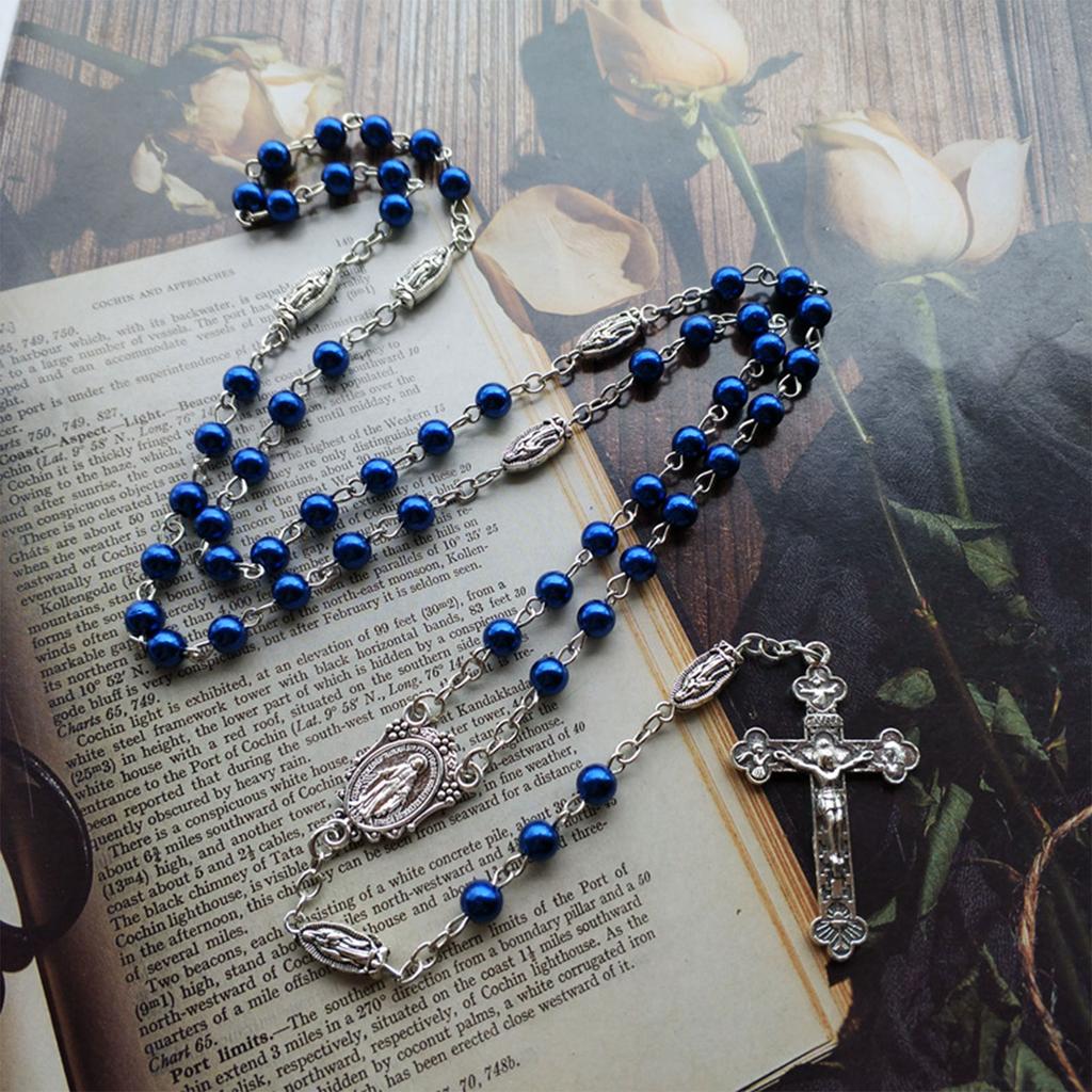 Kristallperlen Rosenkranz Katholische Halskette Wundermedaille & Kruzifix Anhänger Katholische Halskette Kette für Frauen Mädchen Teenager