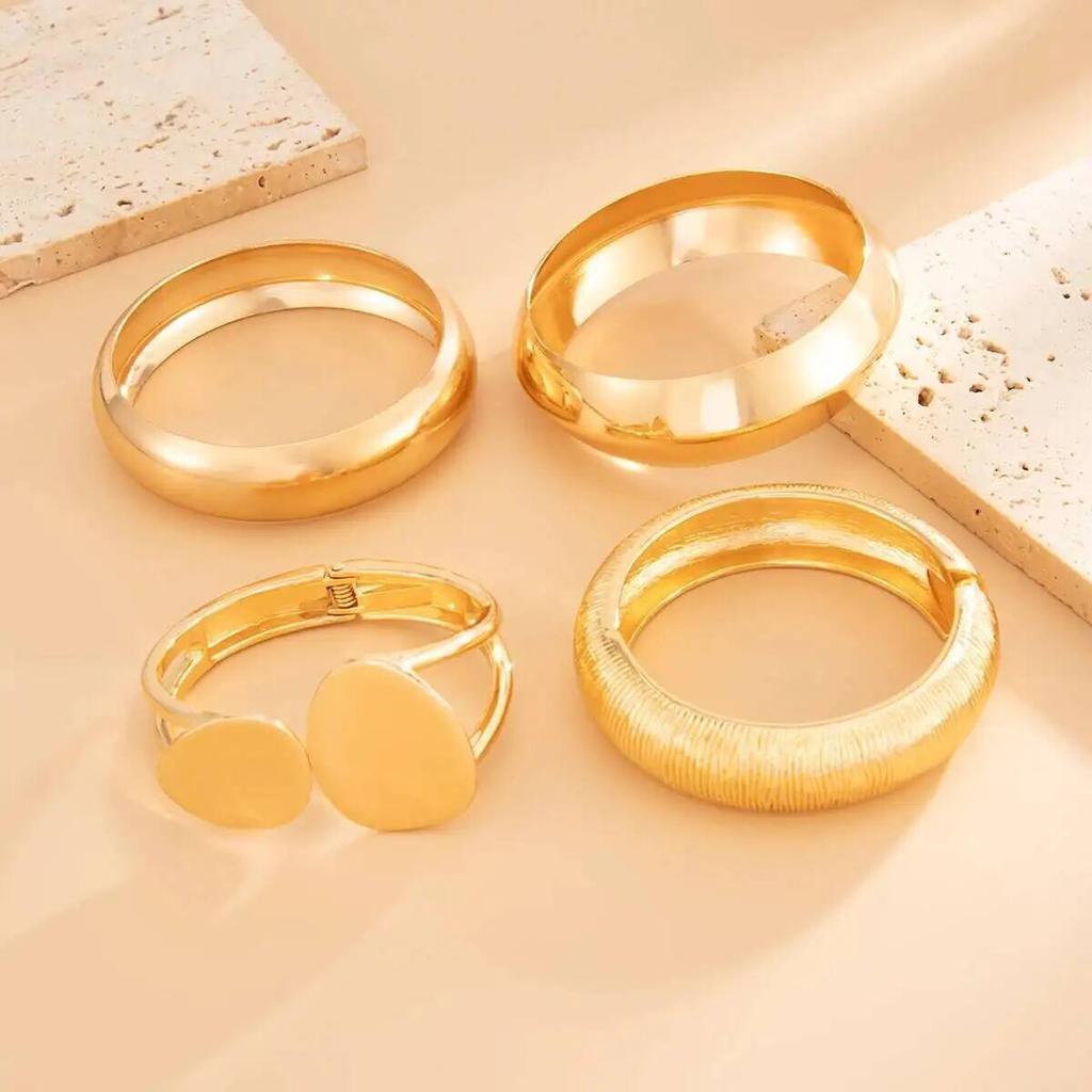 IngeSight.Z 4Style Punk Exaggerated Wide Cuff Bangle Women Vintage Irregular Geometric Glossy Gold Color Spring Bracelet Jewelry