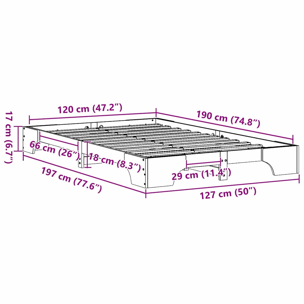 Bed Frame Wax Brown 120 x 190 cm Solid Pine Wood