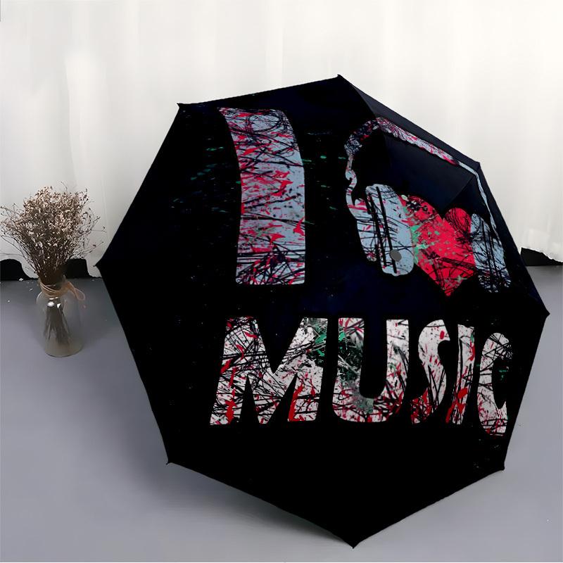 1pc Music Love Automatic Folding Umbrella - Compact 8-Rib Design, Durable Plastic & Iron, Lightweight for Outdoor Daily Use262