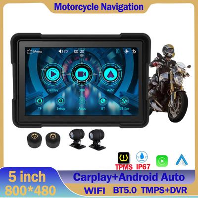 5 Inch Motorcycle Carplay Waterproof 1080P WiFi Wireless Android-Auto DVR Monitor Dash Cam GPS Navigation TPMS