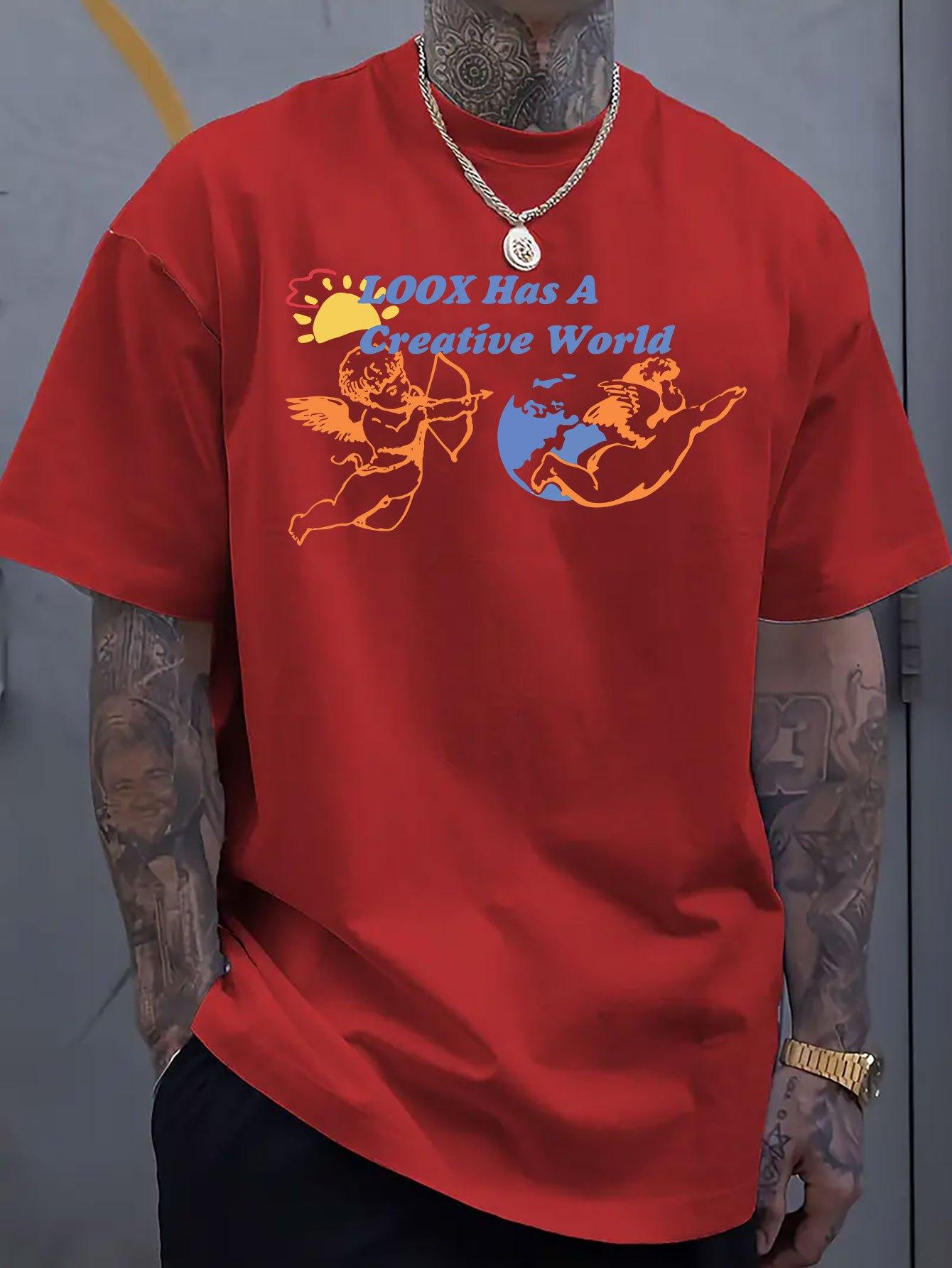 

Angel Cupid Graphic Printed Short Sleeved Luxury Cotton T-shirt for Summer Unisex Men and Women Casual Loose Fashion Trend 4XL