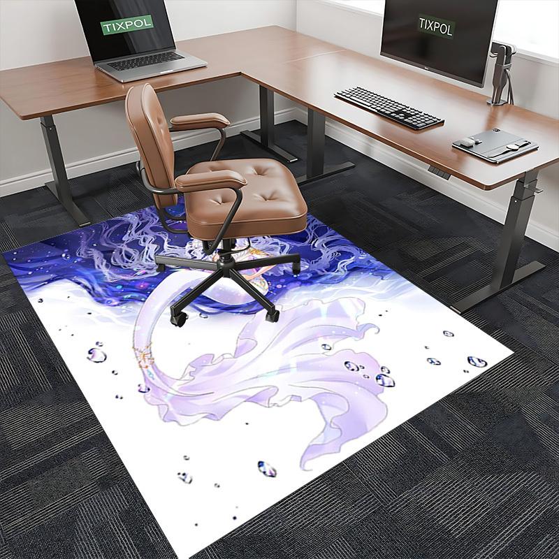1pc Anime Mermaid Chair Mat - Office Desk Carpet with Cute Sea Tail Design, Non-Slip Rug for Home Decor, Suitable for All Seasons and Perfect as a Gif
