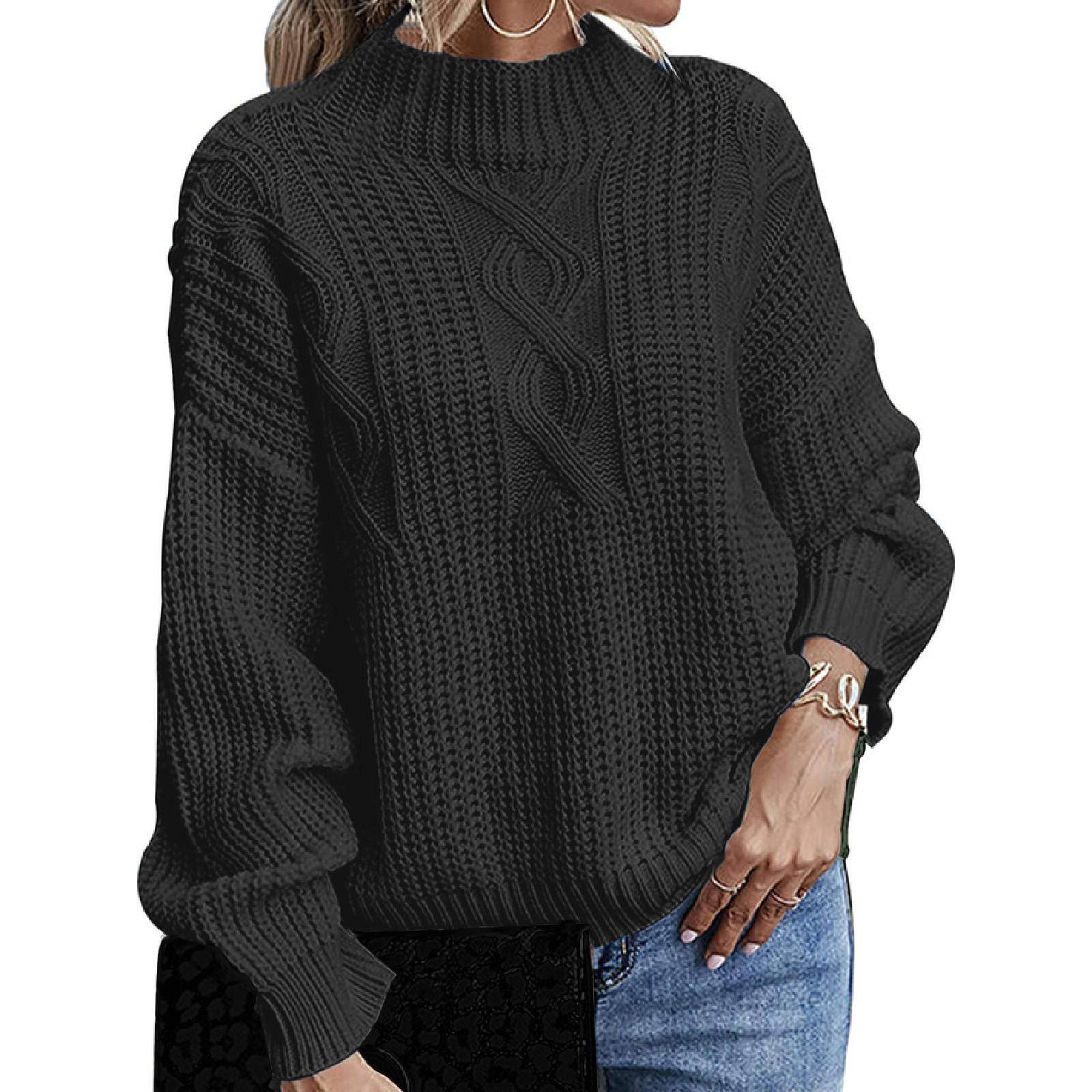 

Женский свободный удобный свитер с воротником, однотонный вязаный свитер с длинными рукавами, пуловер L чёрный