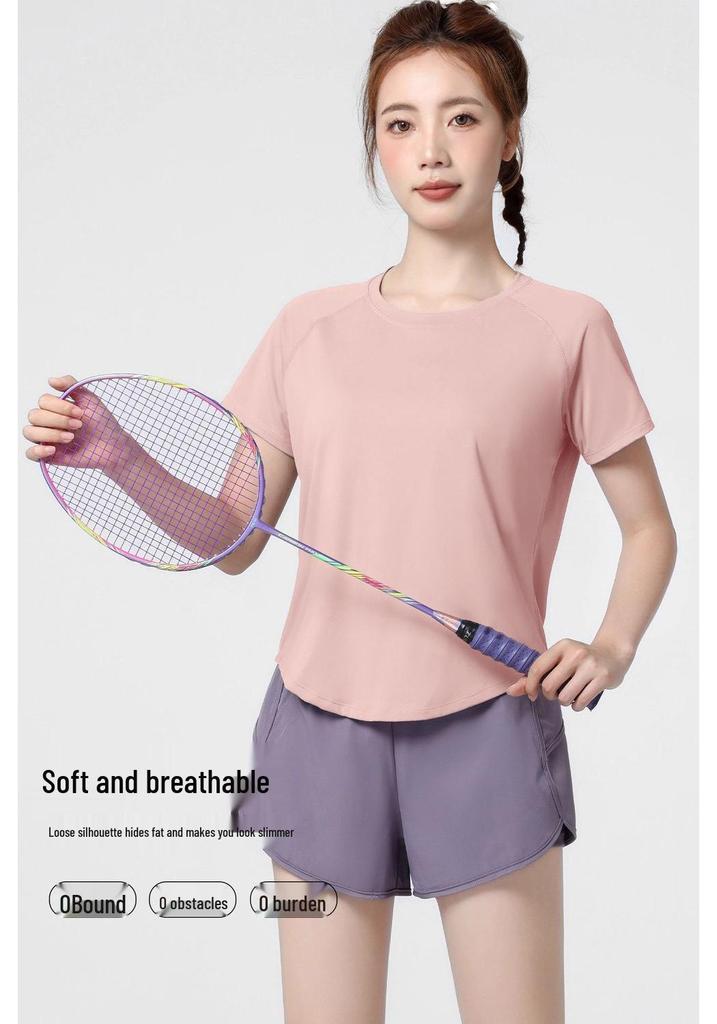 Plus Size Quick-Dry Loose Fit Yoga & Sports Suit: Elastic Short Sleeve T-Shirt & Shorts