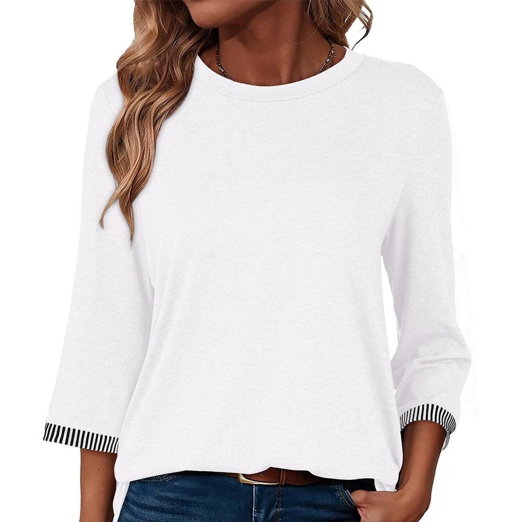 Women's T-shirt Solid Color Round Neck 3/4 Sleeve Top