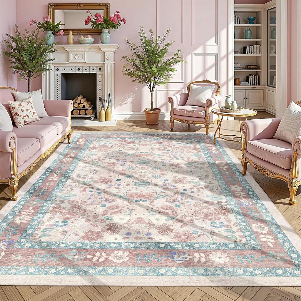 Floral Living Room Carpet Sofa Coffee Table Green Large Rug Soft Bedroom Bed Floor Mat Machine Washable Home Decoration Teppich