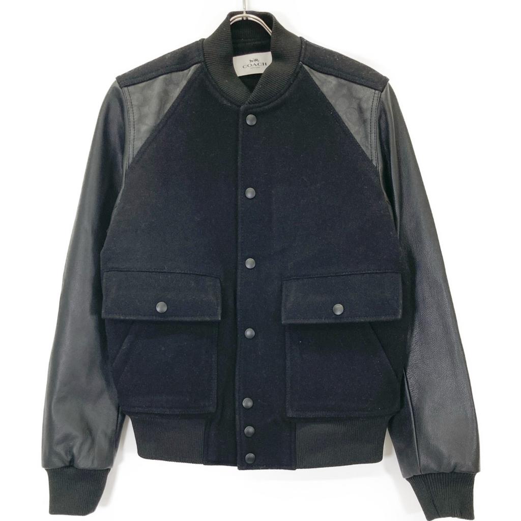 COACH F78473 Black Wool x Leather Signature Blouson Jacket Jacket XS blackUsed