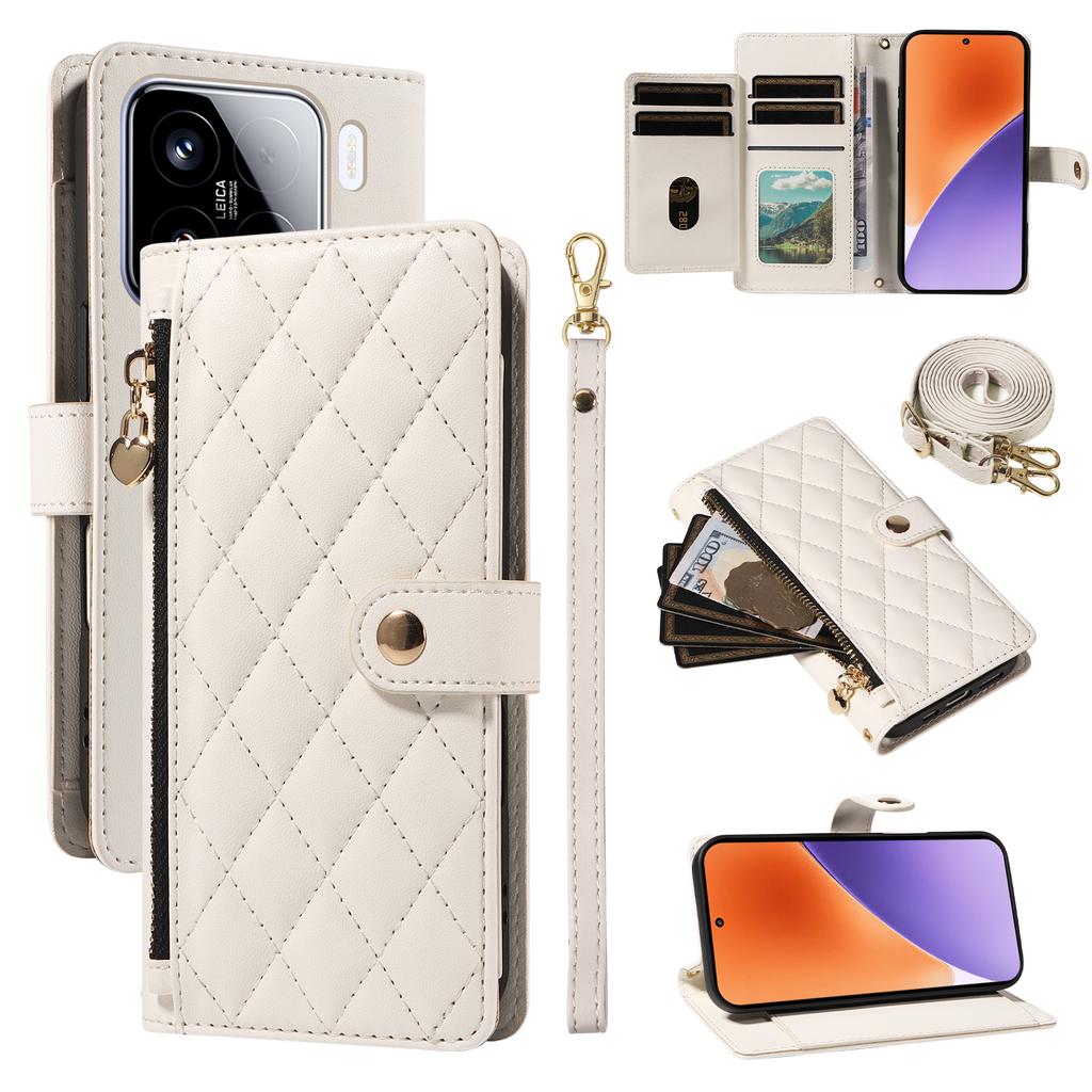 For Xiaomi 15 Wallet Case with Straps,Rhombus Leather Stand Phone Cover
