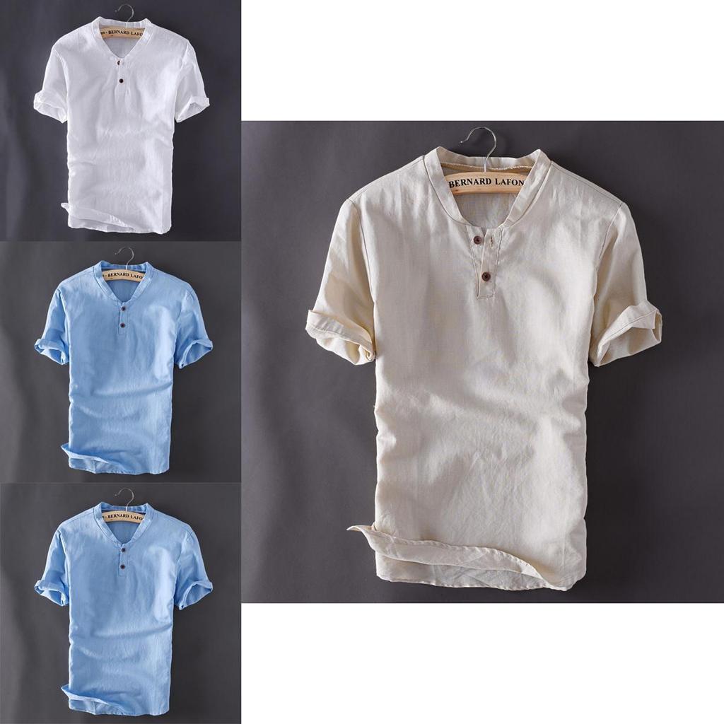 Premium Quality Usa Men's Pullover Linen Short Sleeves Shirts In Solid Cotton Fabric