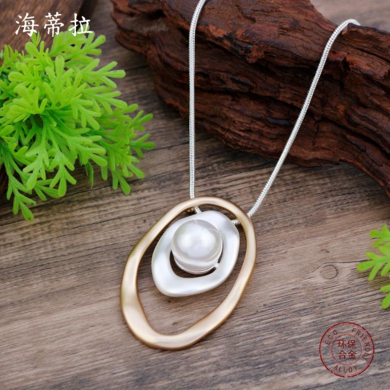 New matte hollow geometric ring long pendant women's fashion versatile irregular oval long necklace