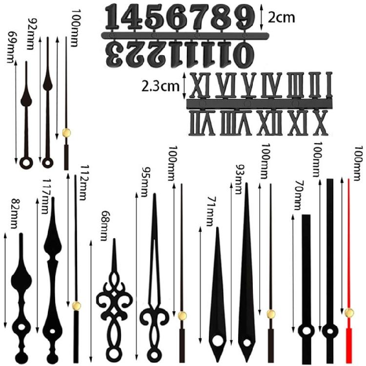 Battery Operated Clock Mechanisms 5Pcs Quartzs Clock Movement Parts with Hands and Clock Numerals Kits for Clock Making