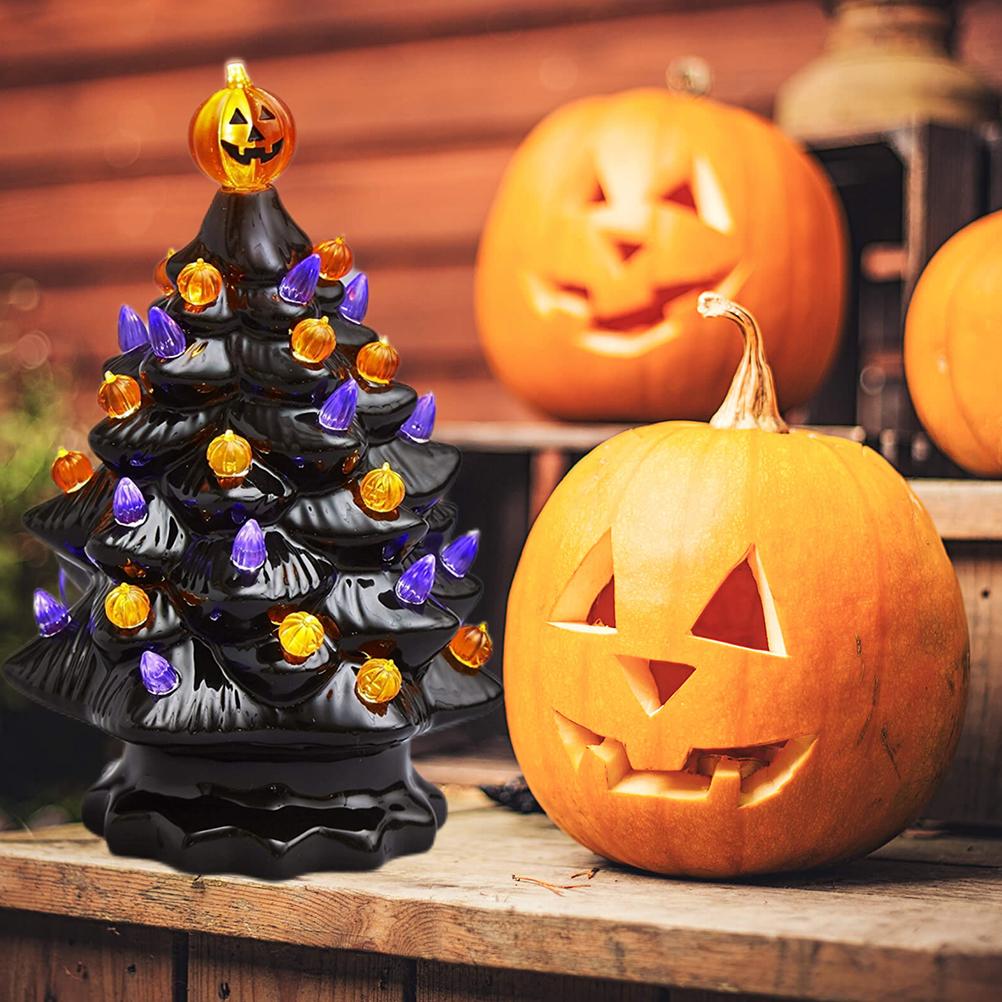 Lighted Ceramic Halloween Tree Tabletop Halloween Decoration Halloween Tree Pumpkin Light