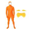Xiaobudian Face Open Halloween Costume, Unisex Full Body Orange Bodysuit with Beard Eyebrows for Men Women, Adult Stretchy Cosplay Jumpsuit Party