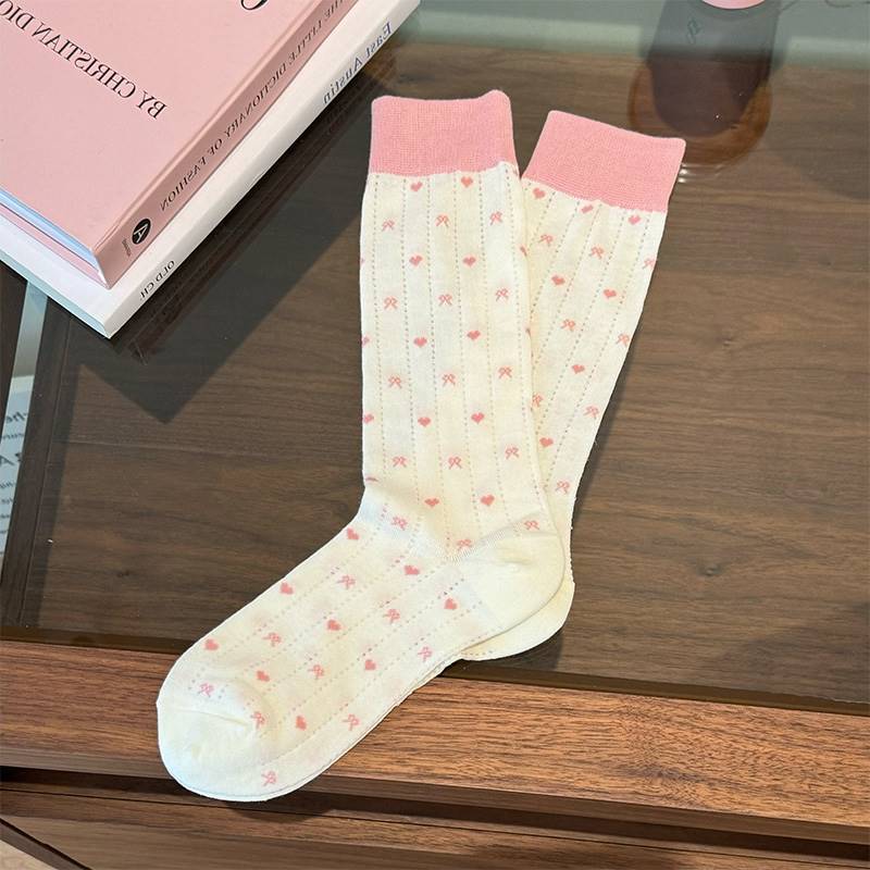 Dot Pattern Heart-shaped Socks for Children, Suitable for Spring and Summer, Short Leg Stockings with Open Holes, Long Stockings