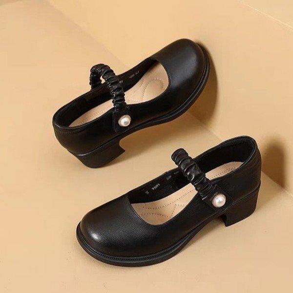 Internet celebrities with the same Mary Jane women's shoes single shoes 2025 new women's flat bottom round head shallow mouth jk small leather shoes 