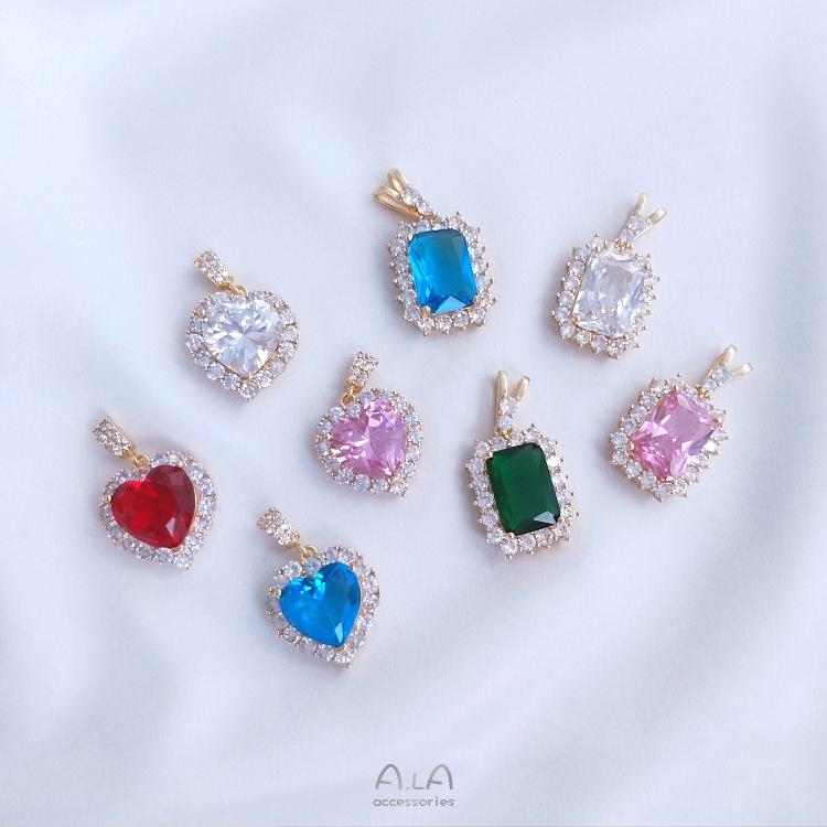 

14K Ocean Heart Crystal & Zircon Peach Heart Necklace Pendant