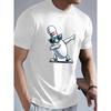 European Sizes Men'S Comfortable Crew Neck Top Featuring a Cartoon Bowling Figure Design, a Slightly Stretchy Sports Casual T-Shirt