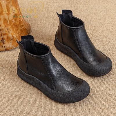 GKTINOO Stivaletti da Donna Retro 2025 Autunno Nuovo Vera Pelle Piatti Stivaletti alla Caviglia da Donna Punta Rotonda Casual Taglia Grande Scarpe Stivali da Donna
