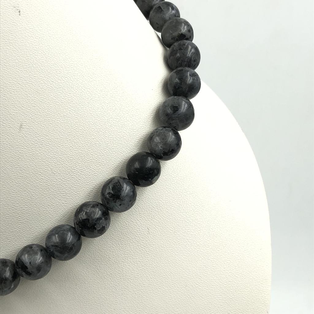 Colar Gargantilha Bonito com Contas Redondas de Pedra Gema Larvakita Natural 17-21" Presente Feito à Mão para Aniversário 8BN-26