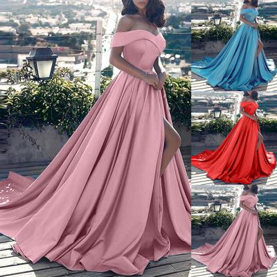 Formal Dress Off Shoulder High Slit Elegant Floor Length Prom Dress for Wedding
