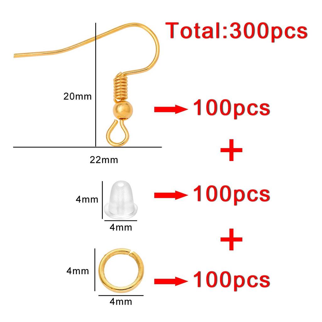 300pcs/Set Hypoallergenic Earring Hook Kit Mix-color Ear Wires Fish Hooks Open Jump Rings Earplugs For Earring Making Repair