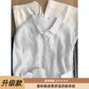 Blue linen shirt jacket women's summer thin old money wind cotton and linen shirt loose casual sunscreen top
