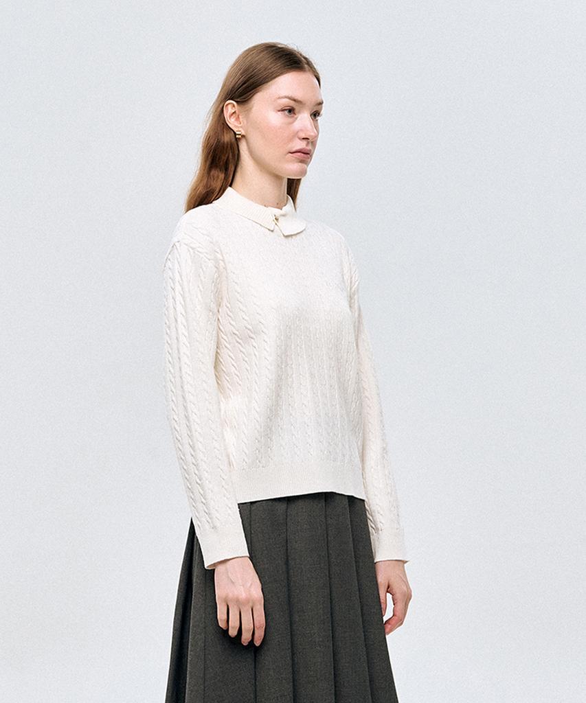 LESONNET Duke Cable Knit Pullover Cream