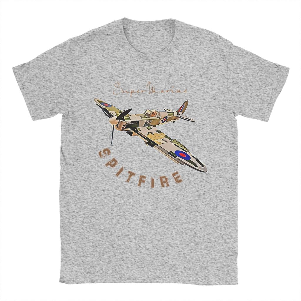 Spitfire Supermarine RAF Jagdflugzeug Baumwoll-T-Shirts Freizeit-T-Shirt für Herren Sommer Ästhetisch Bedruckte Kurzarm-Oberteile