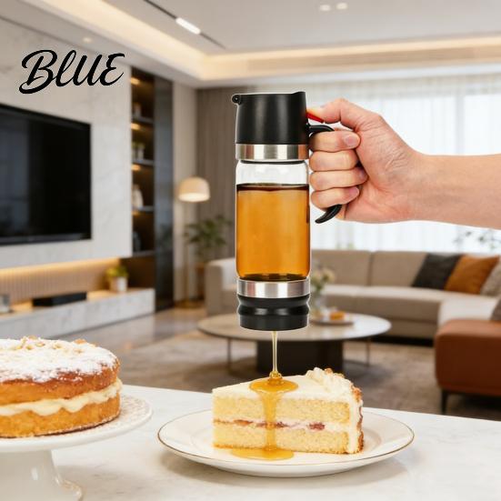 Honey Storage Jar Glass Press Dispenser Bottle Syrup & Sauce Container with No-Drip Spout Spill-free Pourer BPA-Free Plastic for Kitchen Coffee
