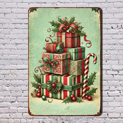 Raumdeko 1 Stück Vintage Weihnachtsgeschenk Stapel Metallblechschild, 8x12 Zoll, Rustikale Eisenwandkunst, Festliche Wohn- und Barkdeko