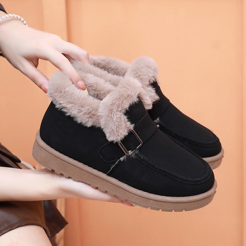

Женские зимние теплые сноубутсы, пушистые из искусственной замши, обувь для ходьбы для женщин, повседневные, противоскользящие, удобные, короткие ботильоны для тренировок с подкладкой из искусственного меха 41 чёрный