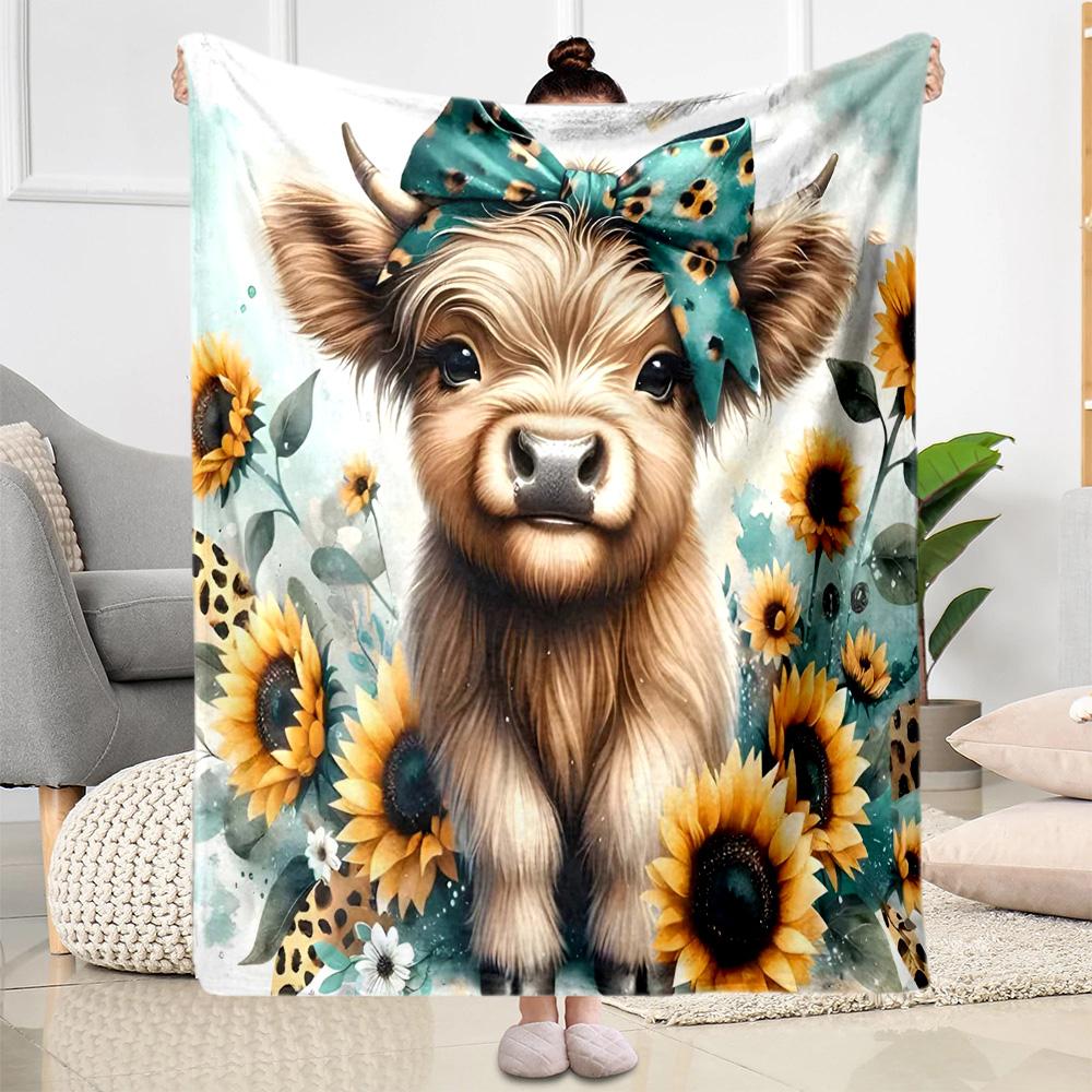 Highland Cow Selfie Flannel Blanket,Lightweight,Office Blanket,Sofa Blanket,Comfortable Blanket