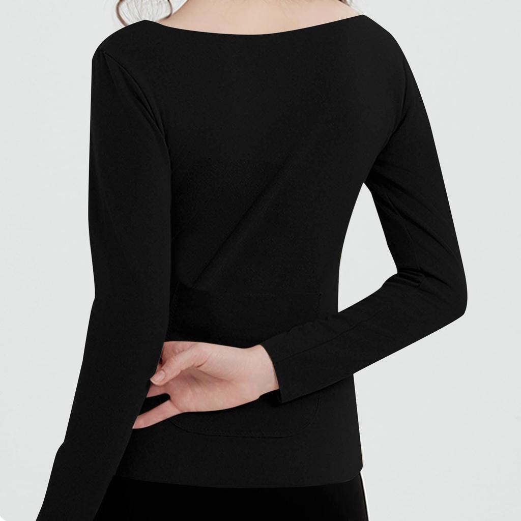 Women's Solid Color Front And Back Pockets Long Sleeved Seamless Waist Warm Top