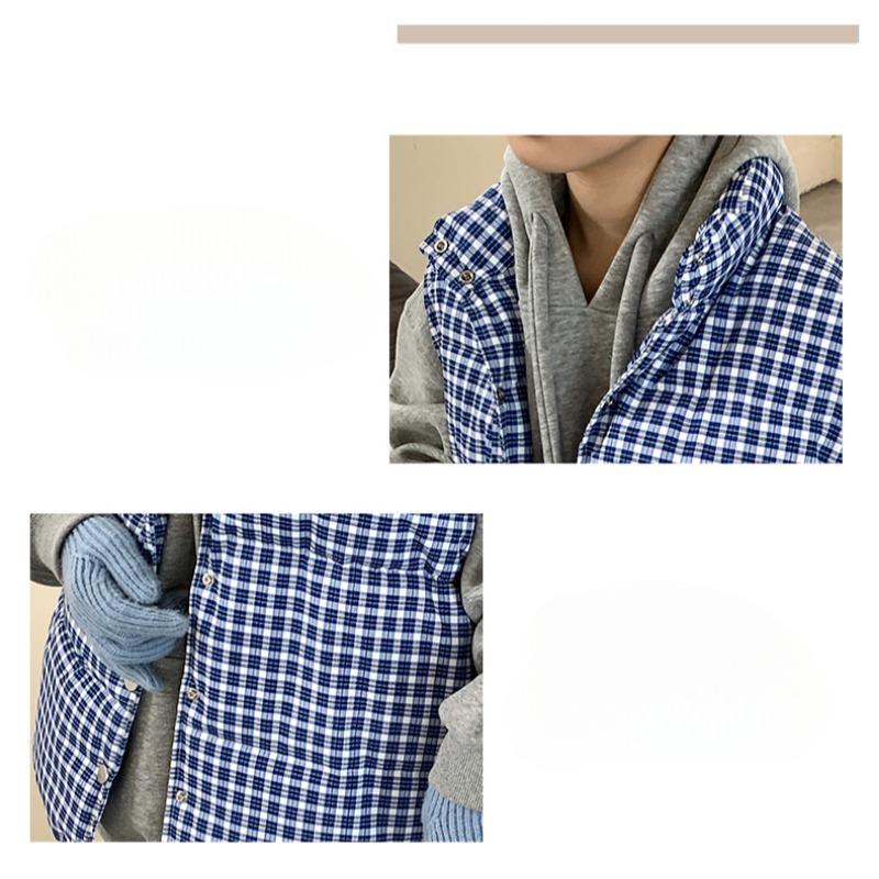 Stylish Plaid Cotton Vest for Women Autumn Winter Fashionable Stand Collar Outerwear