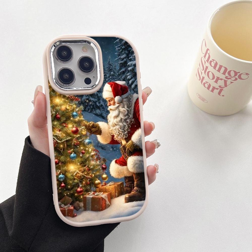 

N105 рождественские и новогодние художественные мягкие чехлы для телефонов Samsung S24 S23 Plus A15 A35 A54 Infinix Hot40i Tecno Plating Frame Camera Protector Back Cover Tecno Pop7/Pop 7 Pro